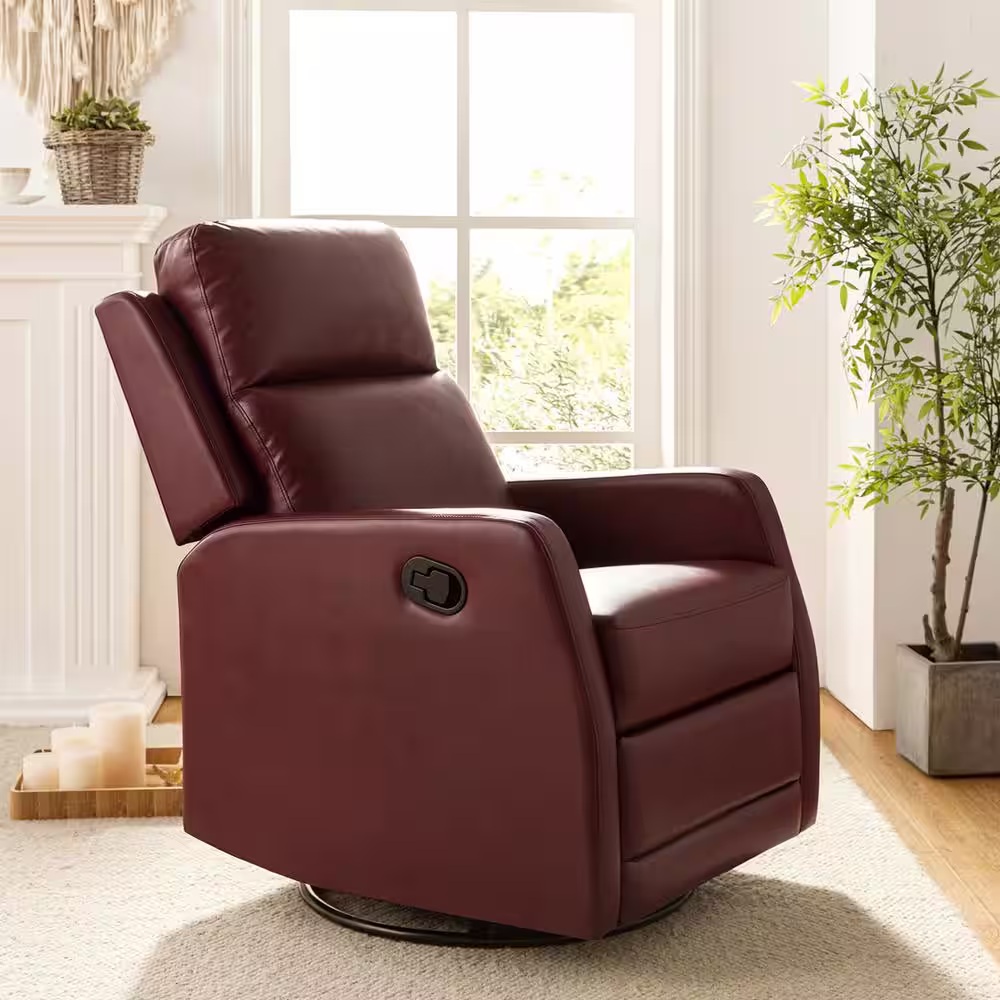 JAYDEN CREATION Coral Classic Red Upholstered Rocker Wingback Swivel Recliner with Metal Base