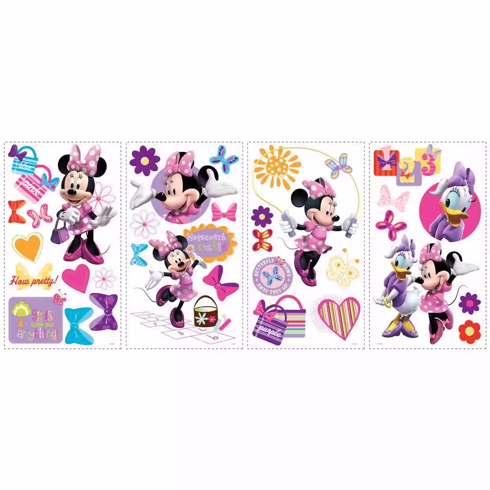 RoomMates 10 in. x 18 in. Mickey and Friends - Minnie Bow-Tique 33-Piece Peel and Stick Wall Decals