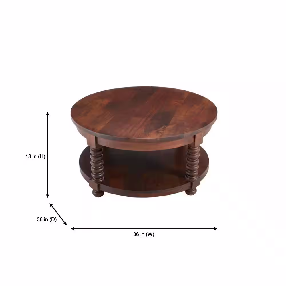 Home Decorators Collection Glenmore Medium Walnut Brown Round Wood Coffee Table with Detailed Legs