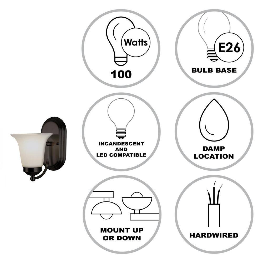 Bel Air Lighting Cabernet Collection 1-Light Oiled Bronze Indoor Wall Sconce Light Fixture with White Marbleized Shade