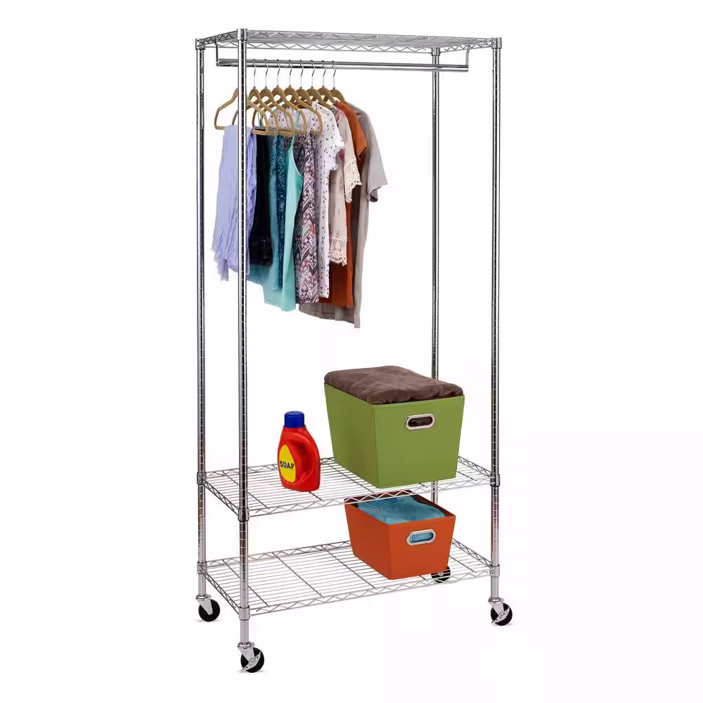 Honey-Can-Do Chrome Steel Clothes Rack 35.8 in. W x 76.9 in. H