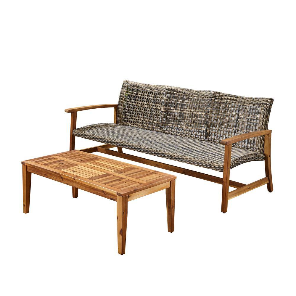 Noble House Hampton Grey 2-Piece Wood Patio Conversation Set