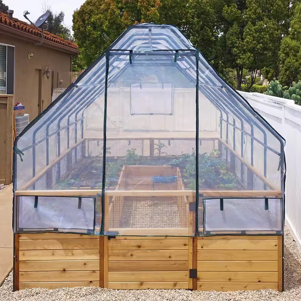Outdoor Living Today 8 ft. x 16 ft. Cedar Garden in a Box with Greenhouse Cover