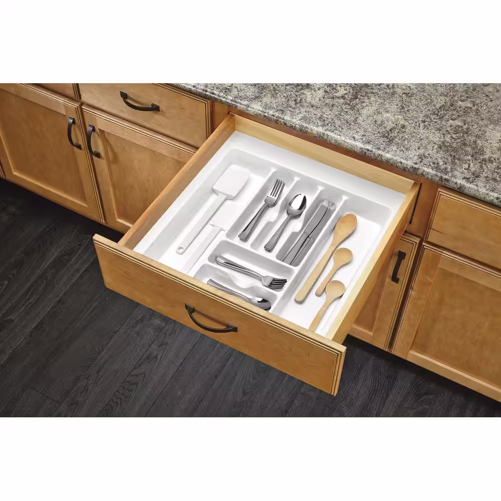 Rev-A-Shelf 2.375 in. H x 21.875 in. W x 21.25 in. D Extra Large White Cutlery Tray Drawer Insert
