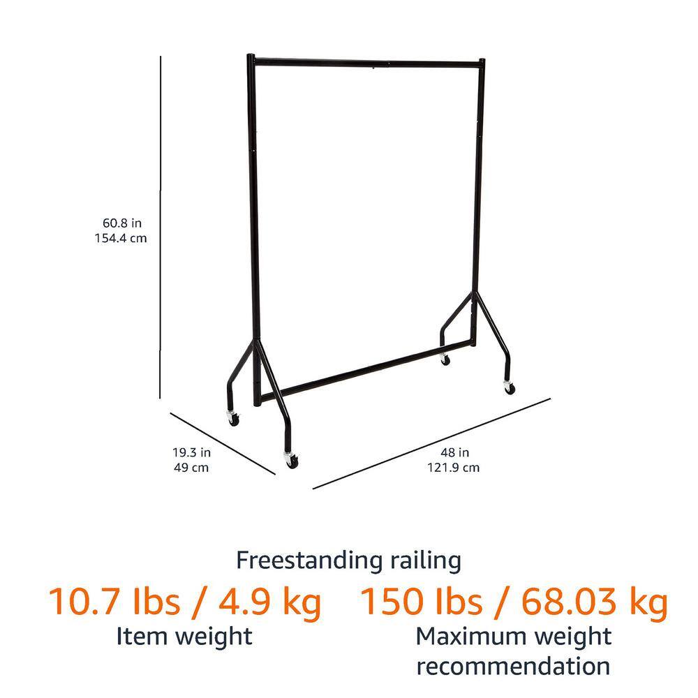 None Black Metal Garment Clothes Rack with Wheels 48 in. W x 60 in. H