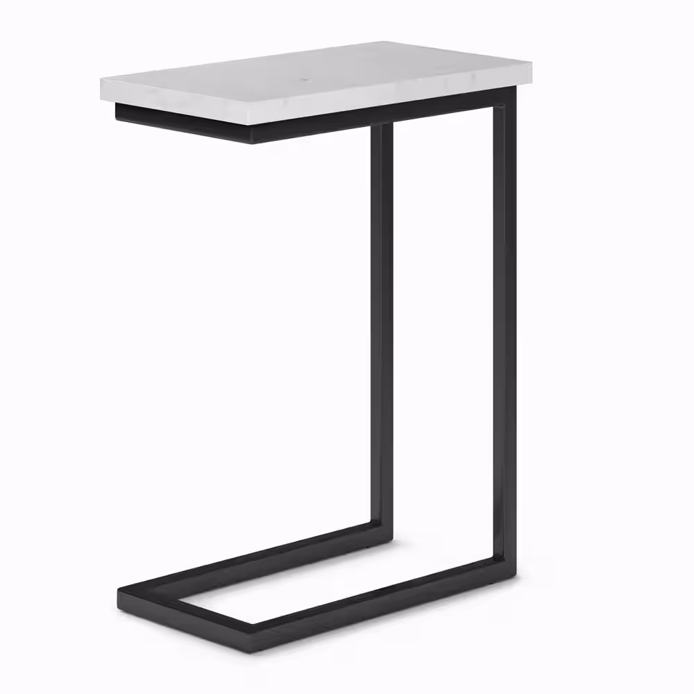 Simpli Home Skyler Industrial 18 in. Wide Metal C Side Table with Marble Top in White, Fully Assembled