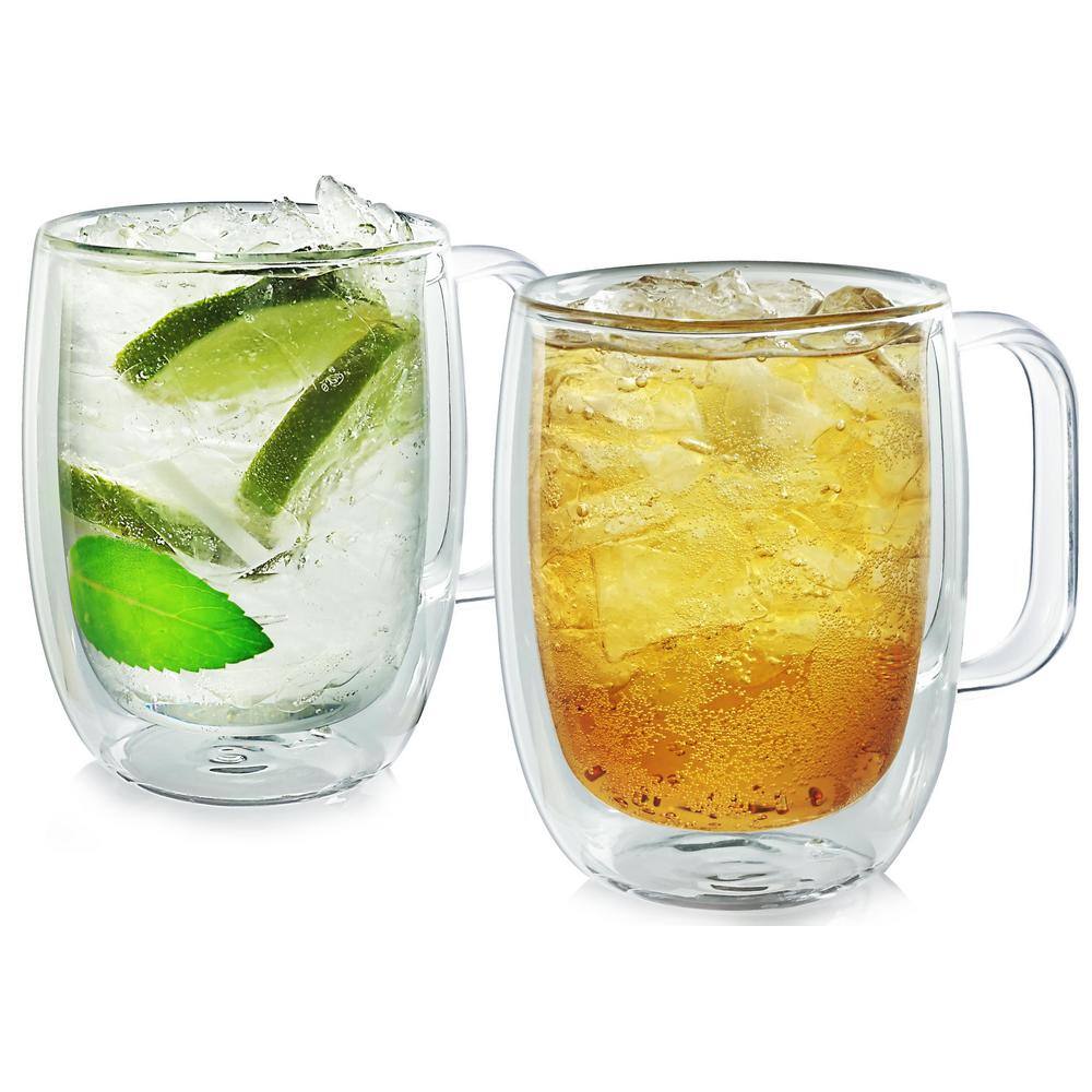Casa Bellante Tivoli Double-Wall 12 oz. Clear Glassware Coffee Mug (2-Pack)
