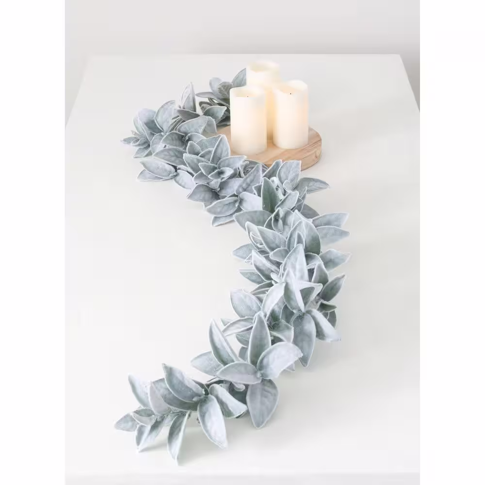 SULLIVANS 72 in. Artificial Green Lambs Ear Leaf Garland