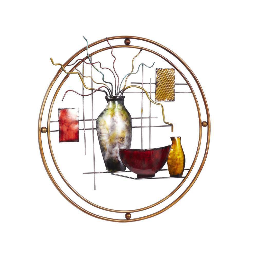 Litton Lane Metal Multi Colored Abstract Wall Decor with Vase Details