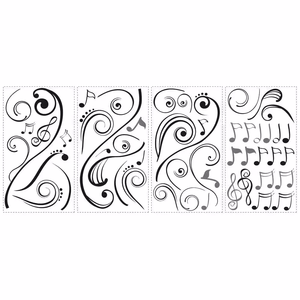 RoomMates 10 in. x 18 in. Music Scroll Notes 50-Piece Peel and Stick Wall Decals