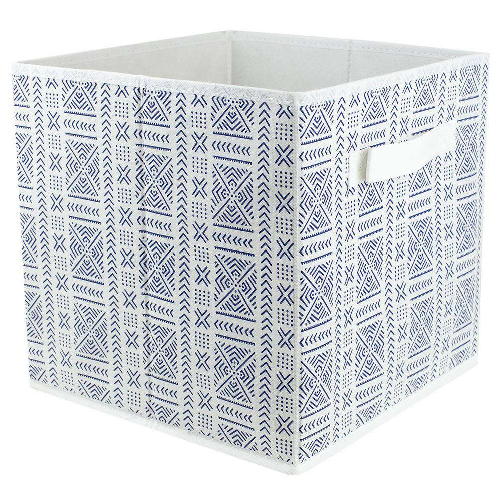 Home Basics 10.5 in. H x 10.5 in. W x 10.5 in. D Blue Fabric Cube Storage Bin