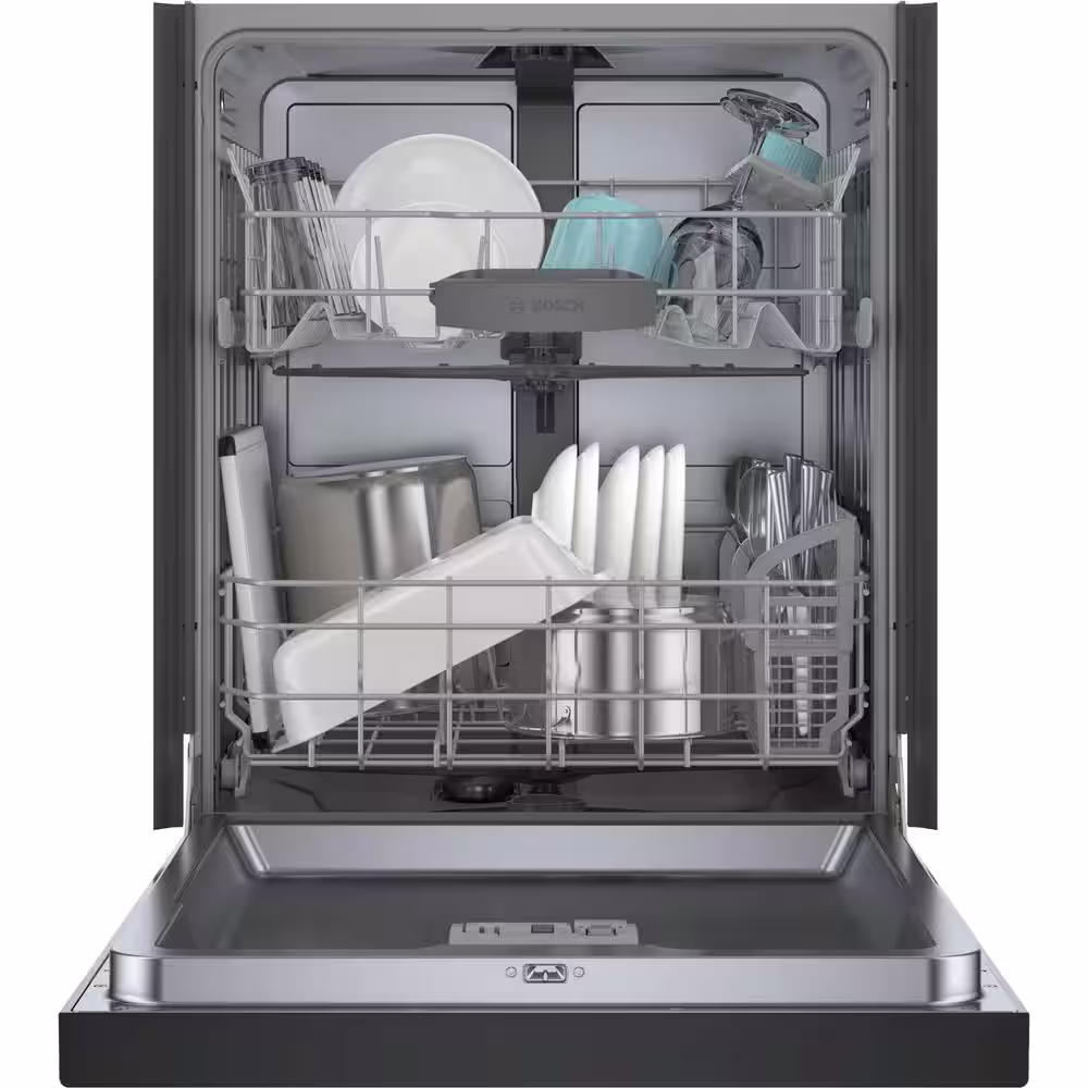 Bosch 100 Series Plus 24 in. Black Front Control Tall Tub Dishwasher with Hybrid Stainless Steel Tub, 48 dBA