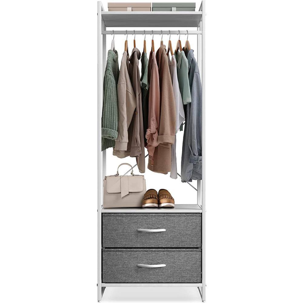 Sorbus White Steel Clothes Rack with Fabric Drawers and Wood Top 15.25 in. W x 70 in. H