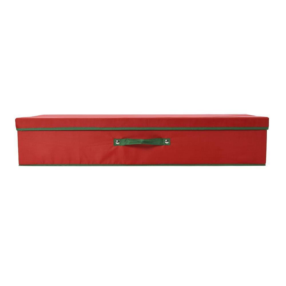 HOUSEHOLD ESSENTIALS 7 in. H x 15 in. W x 36 in. D Red and Green Cube Storage Bin Holiday Gift Wrap Organizer with Lid