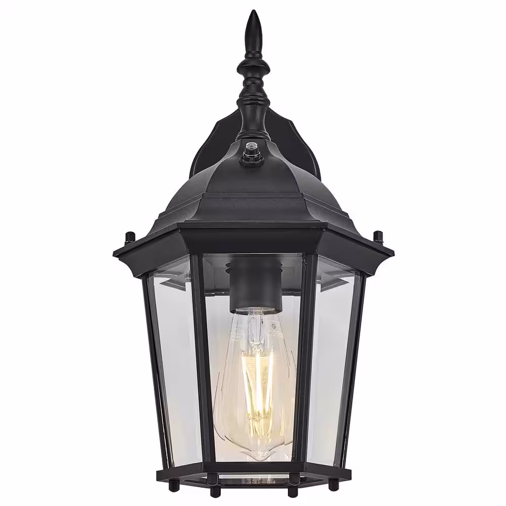 Design House Oak Creek Hardwired Black Motion Sensing LED Baluster Light Outdoor Wall Light Dusk to Dawn Uplight