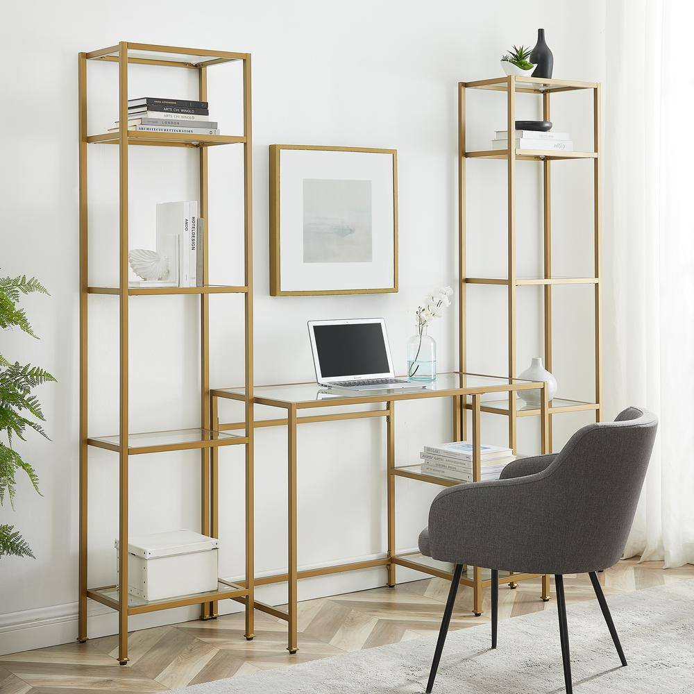 CROSLEY FURNITURE Aimee 78 in. Soft Gold Writing Desk with 2-Piece Etagere