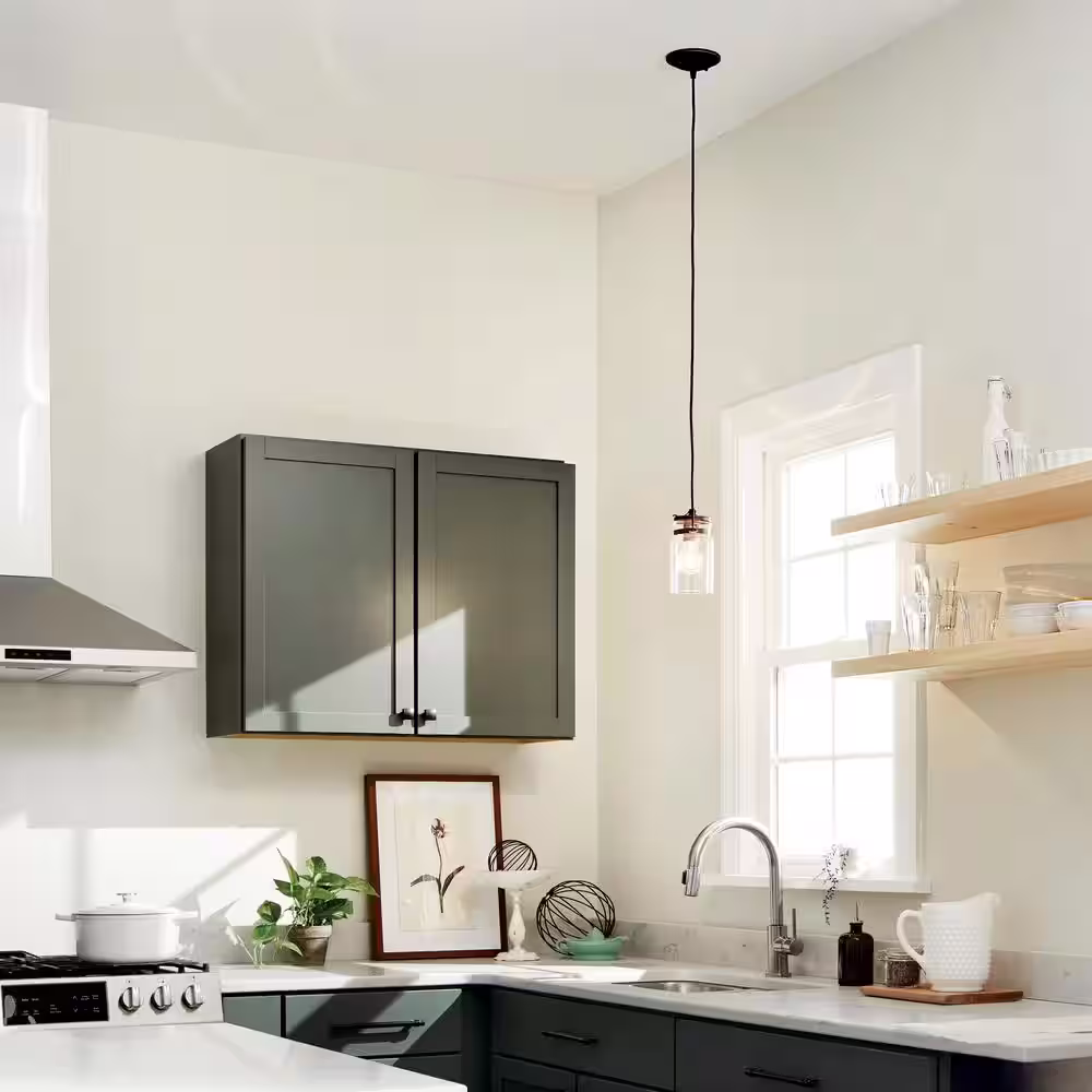 KICHLER Brinley 1-Light Olde Bronze Vintage Industrial Mason Jar Kitchen Mini Pendant Hanging Light with Clear Glass