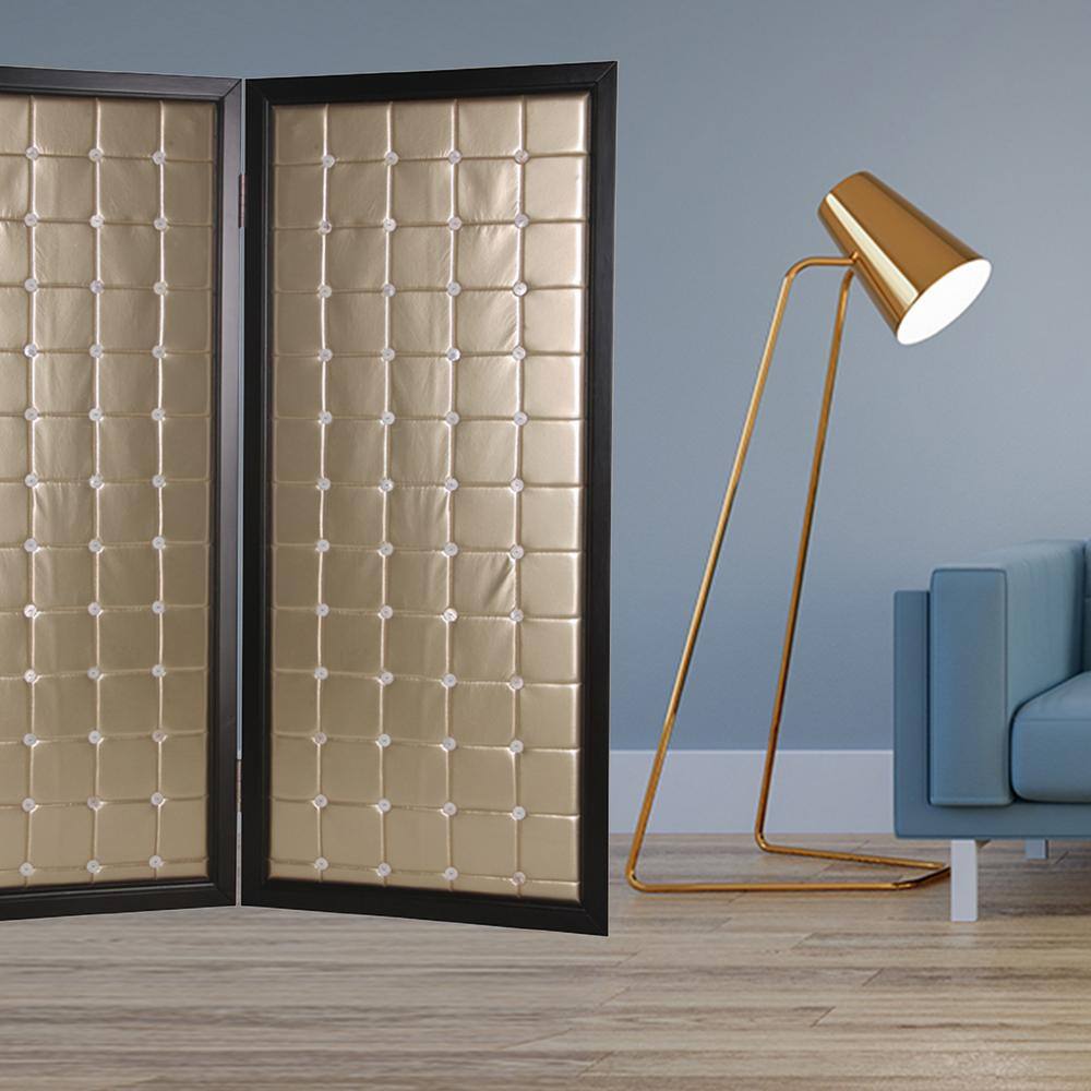 HomeRoots Mariana 5.58 ft. Gold 3-Panel Screen Divider