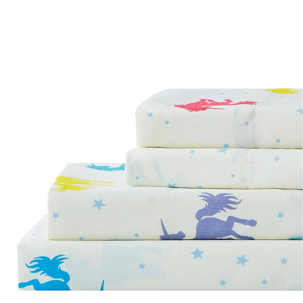 Harper Lane Rainbow Unicorn 3-Piece White Microfiber Twin Sheet Set