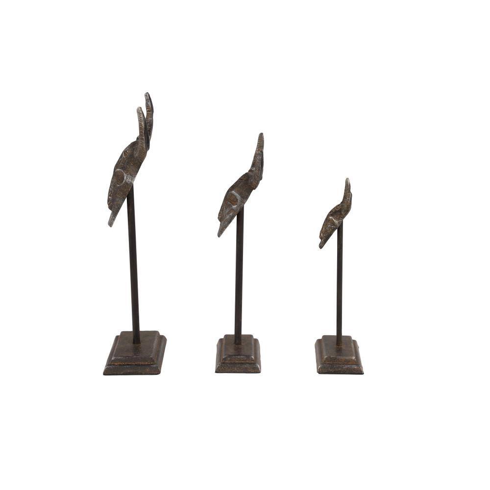 Litton Lane Gray Metal Head Bull Sculpture (Set of 3)
