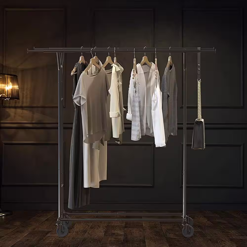 None Black Metal Garment Clothes Rack Double Rods 42.75 in. W x 61.3 in. H