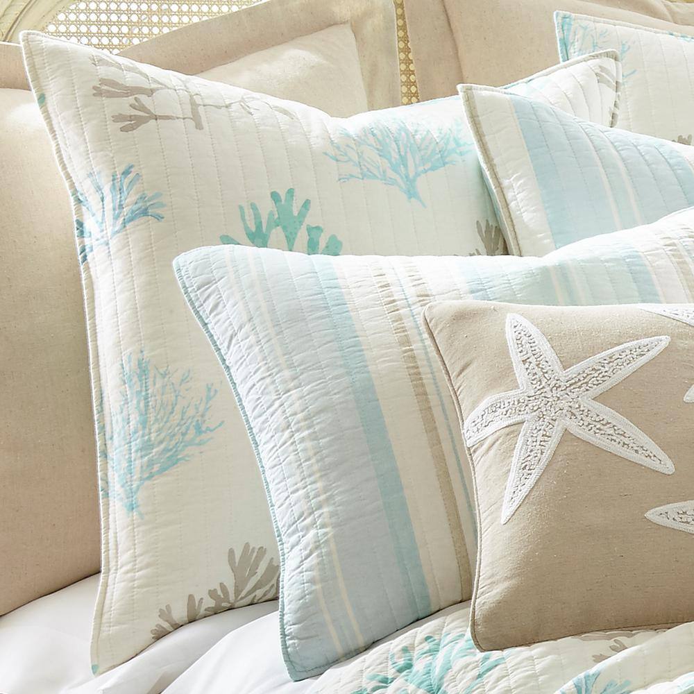 LEVTEX HOME Stone Harbor Taupe and Blue Coral Cotton 26 in. x 26 in. Euro Sham (Set of 2)