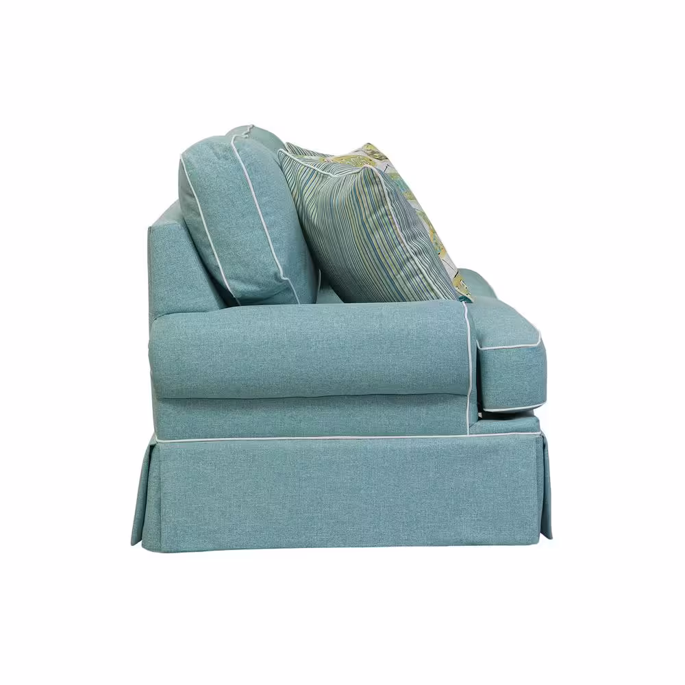American Furniture Classics Coastal Aqua Collection 90 in W Round Arm Polyester Traditional Straight Sofa with Removable Cushions in Aqua Blue