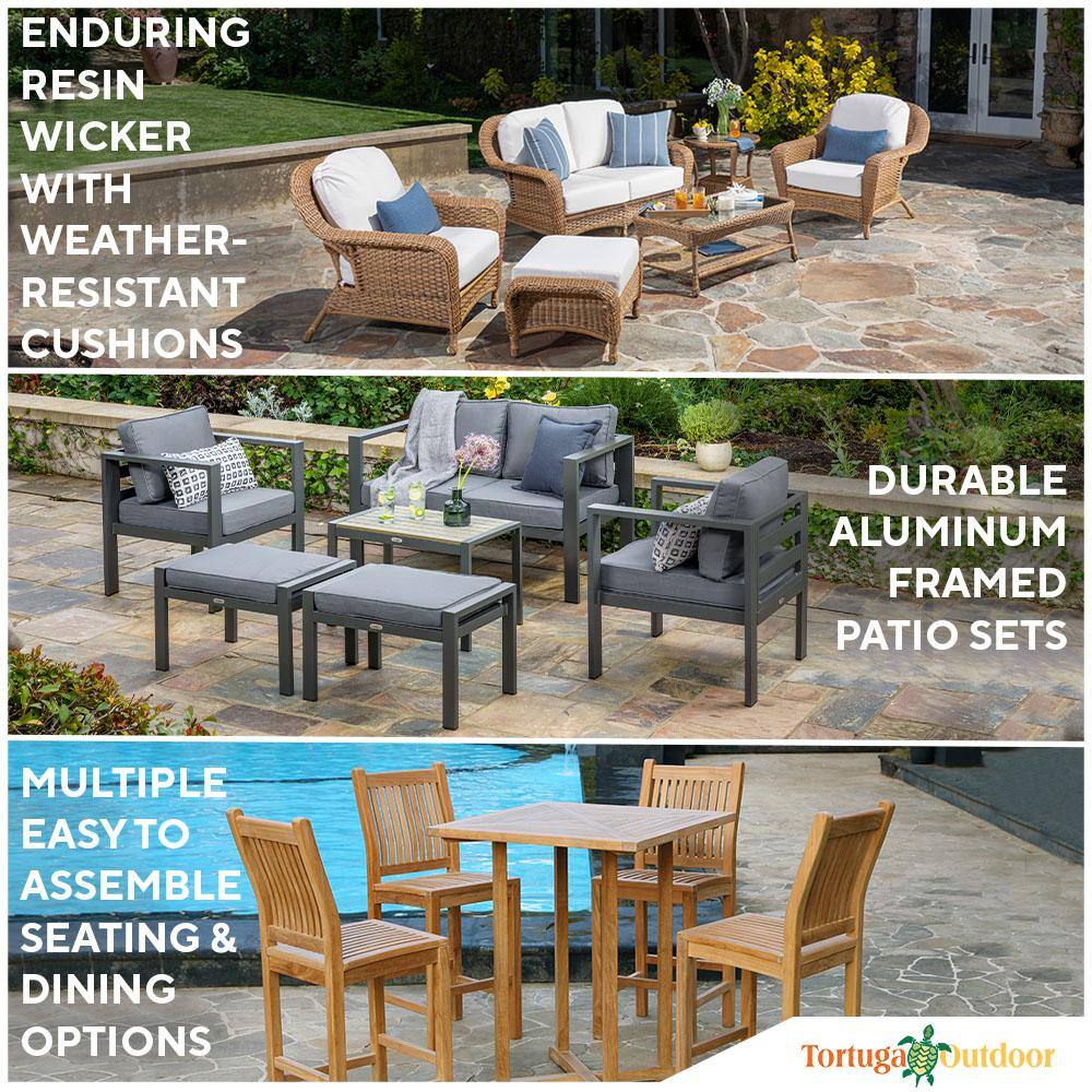 Tortuga Outdoor Lakeview 4-Piece Outdoor Conversation Set with Loveseat, Coffee Table and Gray Cushions (Modern Furniture Bundle)