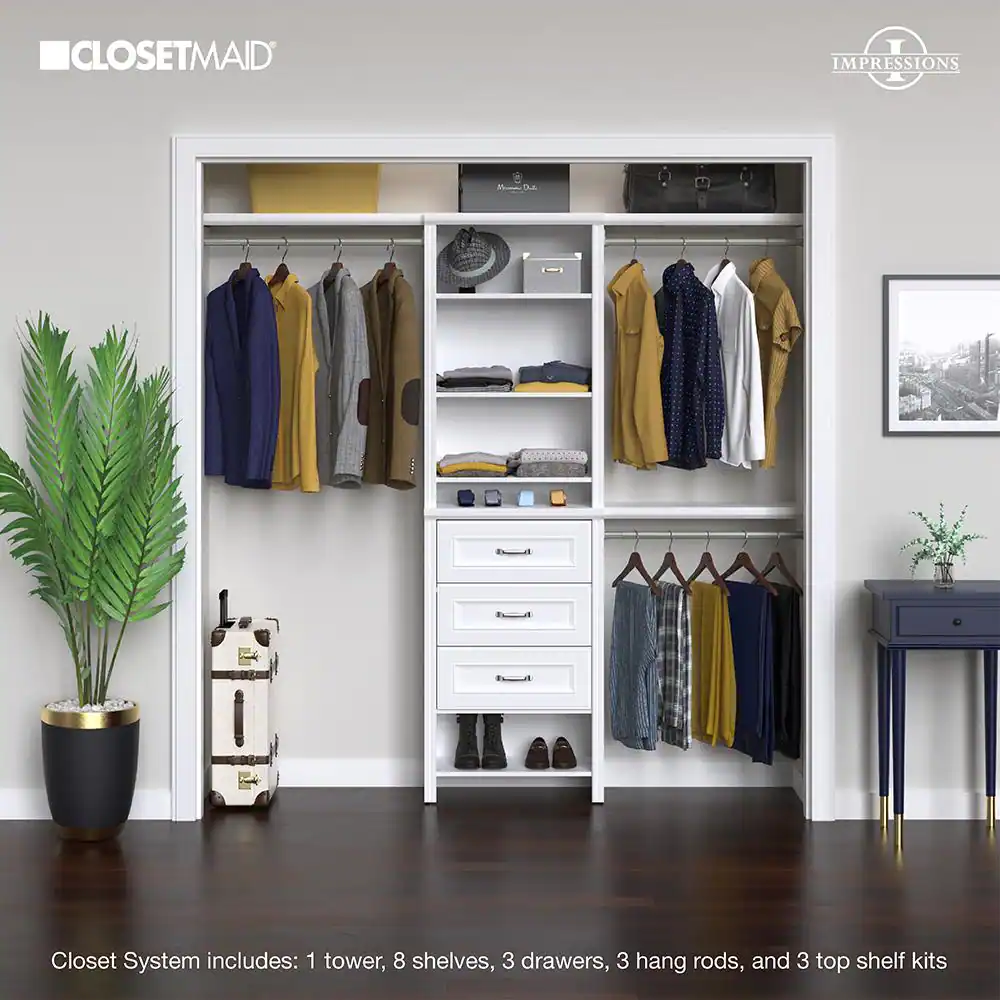 ClosetMaid Impressions Basic Plus 60 in. W - 120 in. W White Wood Closet System