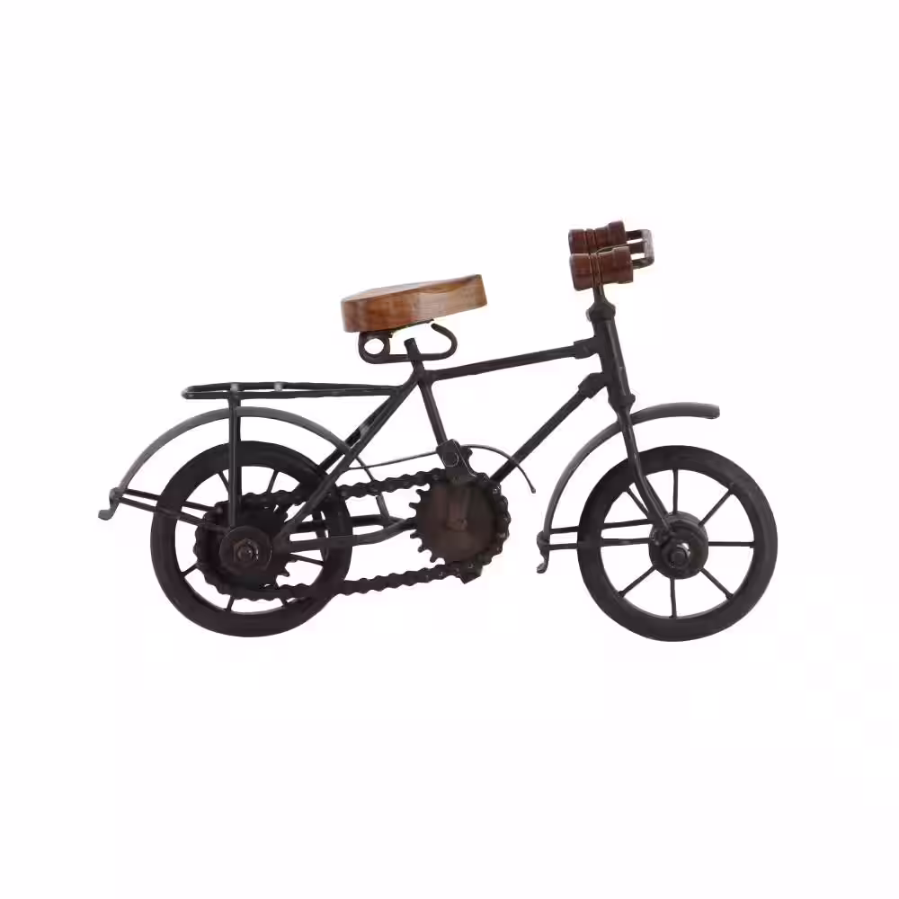 Litton Lane Black Metal Bike Sculpture with Wood Accents (Set of 2)