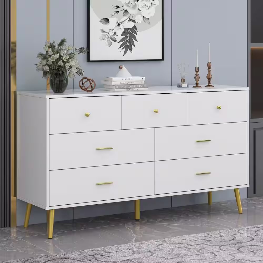 FUFU&GAGA White Storage Cabinet with 7 Drawers
