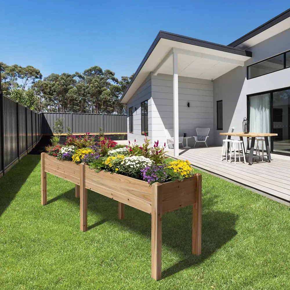 Outdoor Essentials Homestead 2 ft. x 8 ft. Cedar Elevated Garden Planter (Tool Free)