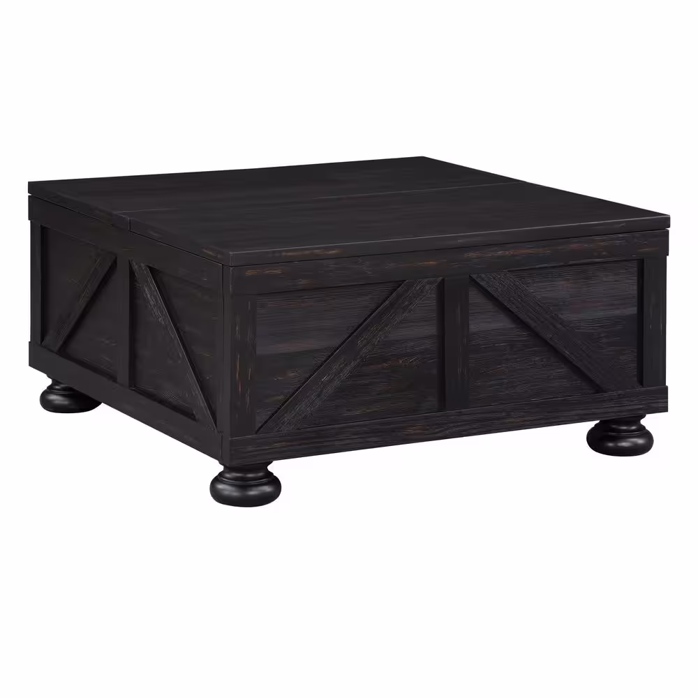 Furniture of America Medrum 36 in. Antique Black Square Solid Wood Coffee Table with Storage