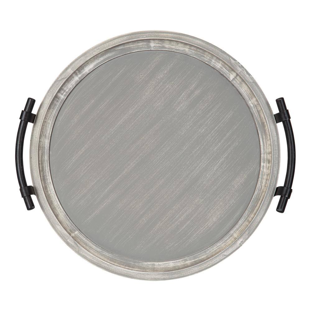 Kate and Laurel Bruillet 15 in. x 17 in. Gray Round Decorative Tray