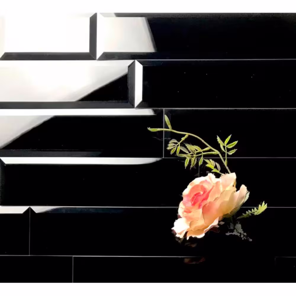 ABOLOS Black Diamond Beveled Subway 3 in. x 12 in. x 0.2 in. Glass Peel and Stick Tile (11 sq. ft./Case)