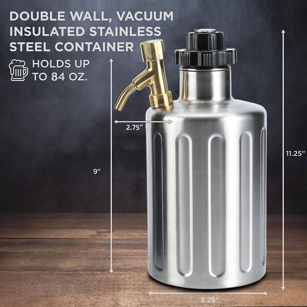None 64 oz. Silver Stainless Steel Adjustable Pressure Beer Mini Keg Pressurized Beer Growler with Tap Faucet