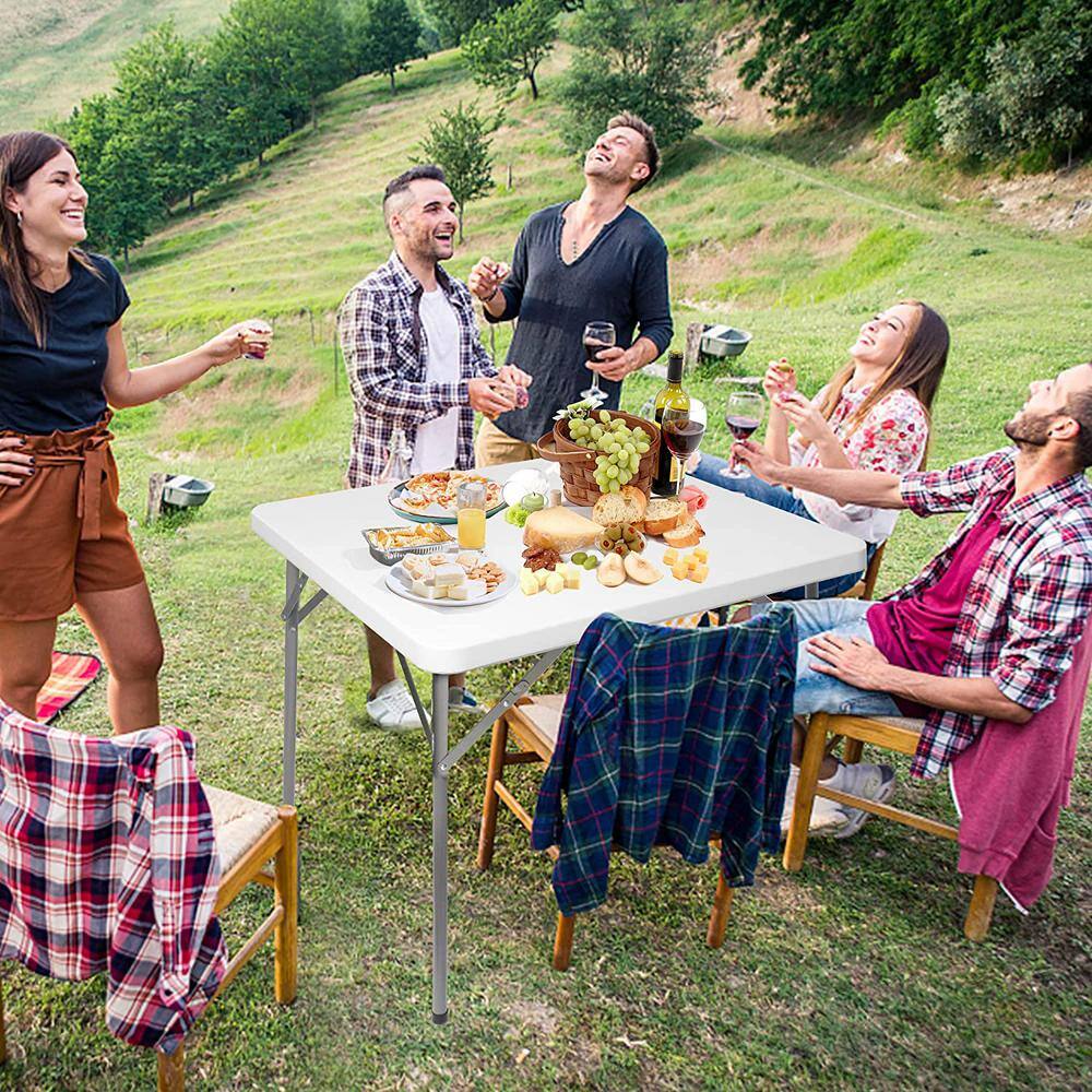 None 34 in. x 2.8 ft. Square Folding Card Table Portable Patio Plastic Tables with Collapsible Legs