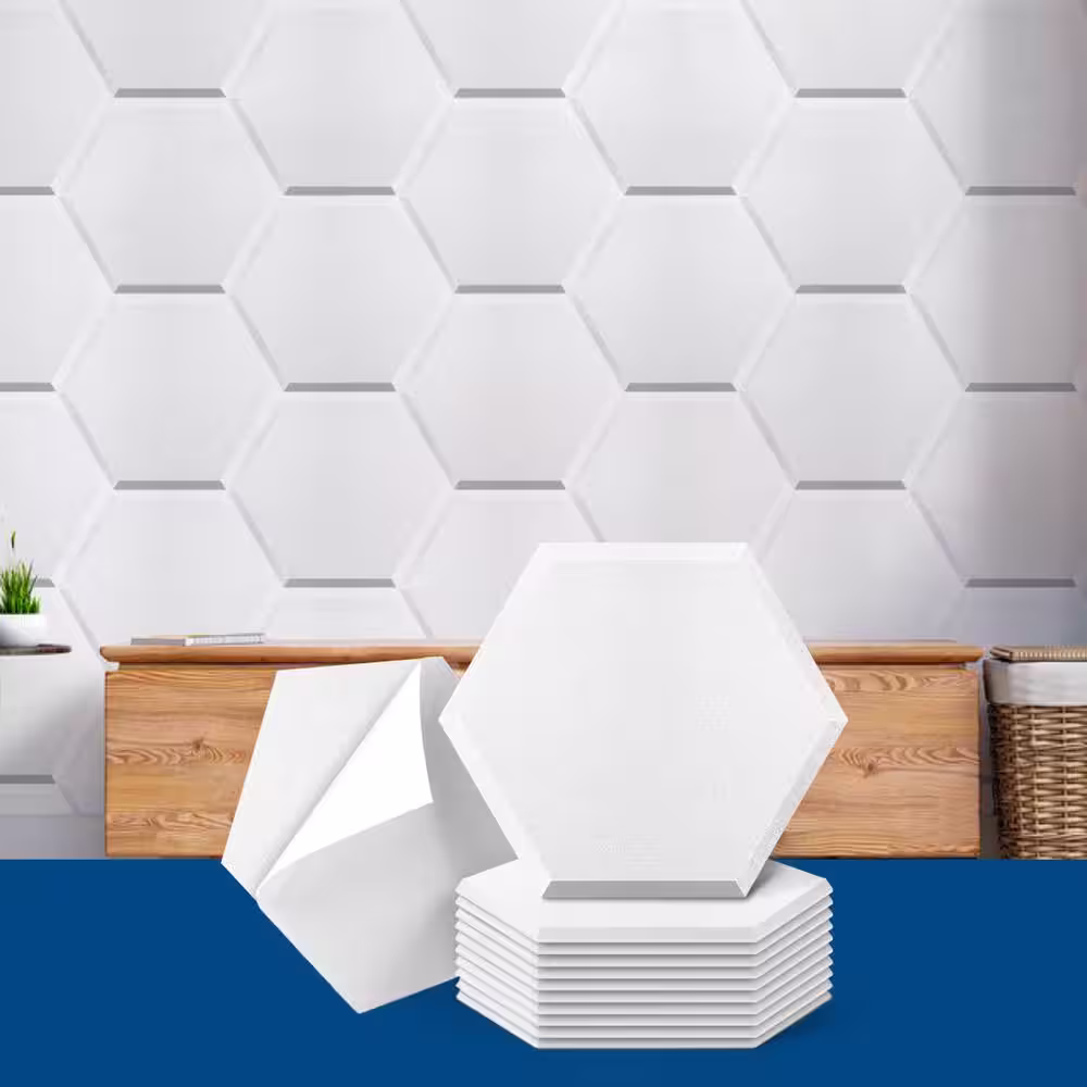 Art3dwallpanels 1/25 in. x 14 in. x 12 in. Peel and Stick White Hexagon Decorative Wall Paneling, Soundproof Wall Panels, (12 Pack)