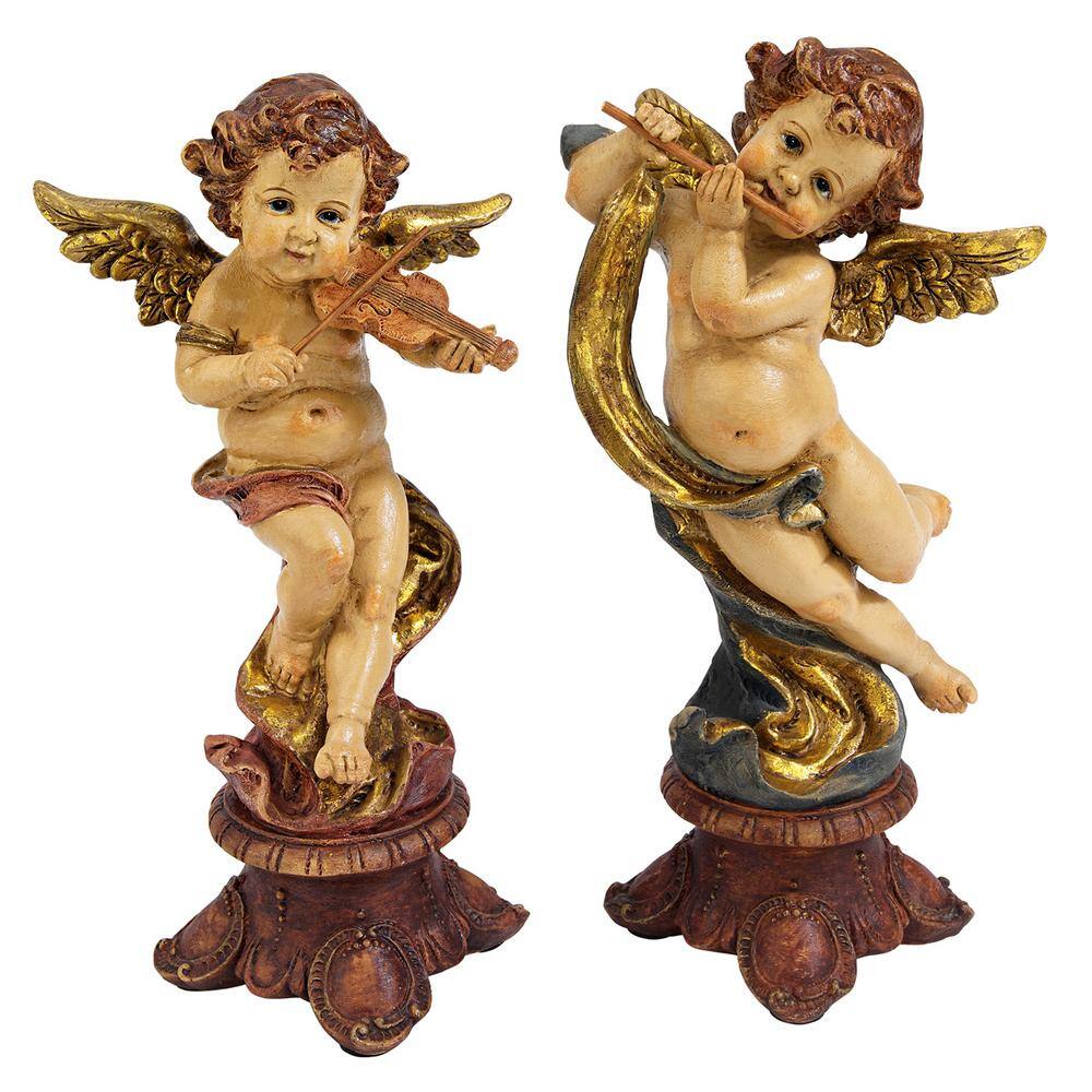 Design Toscano 10 in. H Italian Baroque Style Musical Cherub Tabletop Statues (2-Pack)