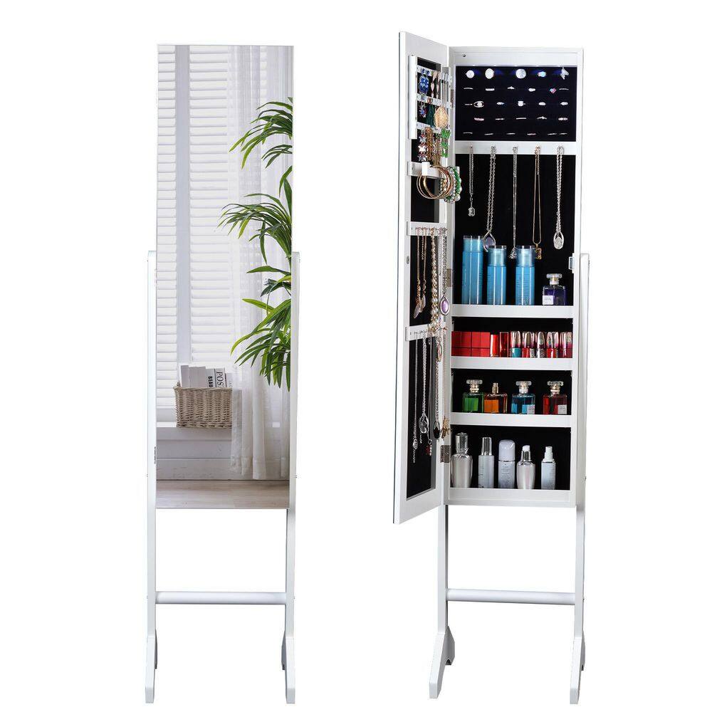 Unbranded White Full Mirror Fashion Simple Jewelry Storage Cabinet with Led
