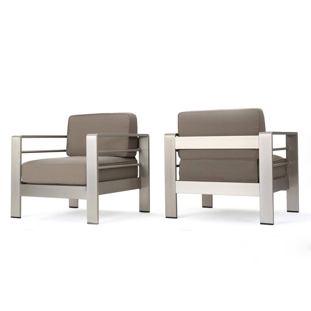 Noble House Caius Khaki 2-Piece Aluminum Deep Seating Set with Khaki Cushions