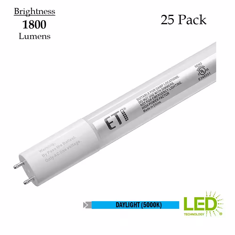 ETi 12W 4 ft. T8 Power Either End Glass LED Tube Light Bulb (25-Pack)