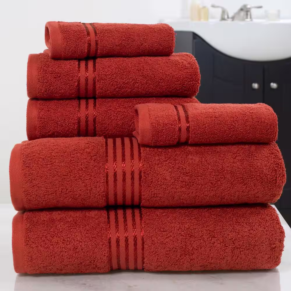 None 6-Piece Burgundy 100% Cotton Bath Towel Set