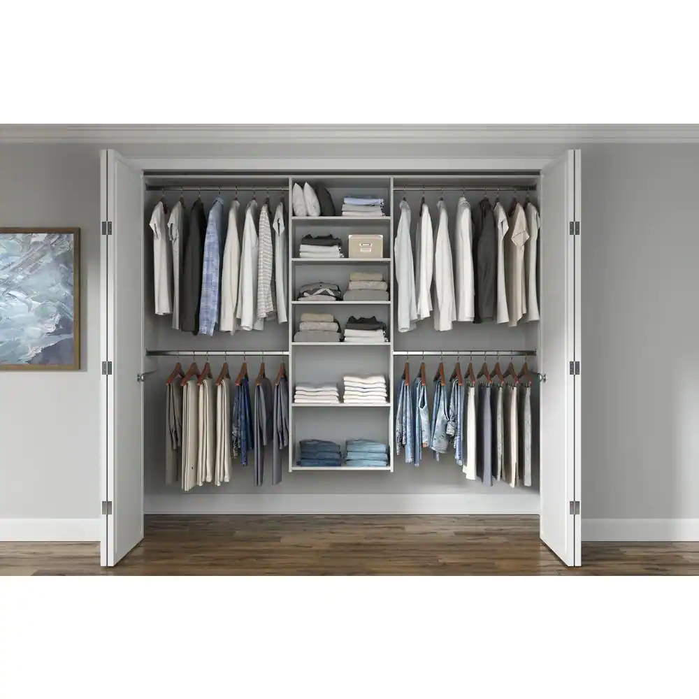 Closet Evolution Essential Deluxe 60 in. W - 96 in. W White Wood Closet System