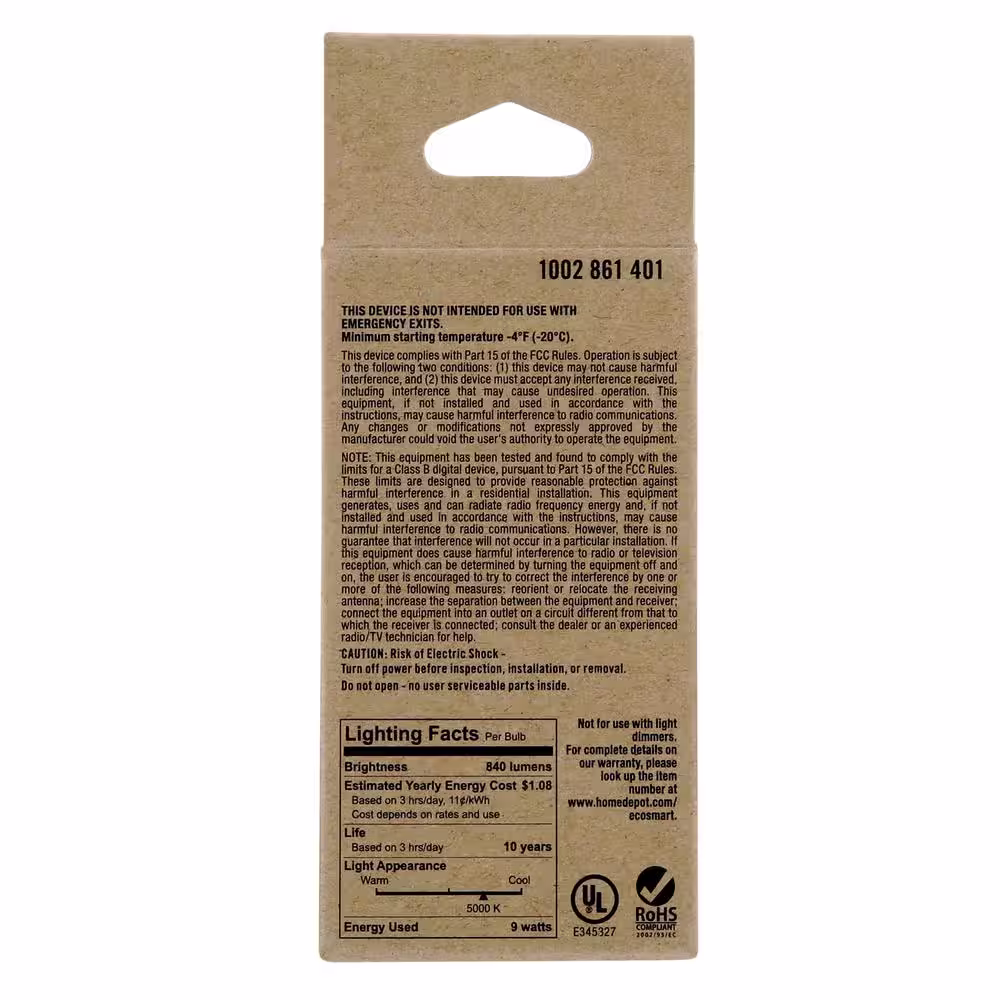 EcoSmart 60-Watt Equivalent A19 Non-Dimmable LED Light Bulb Daylight 5000 (1-Pack)