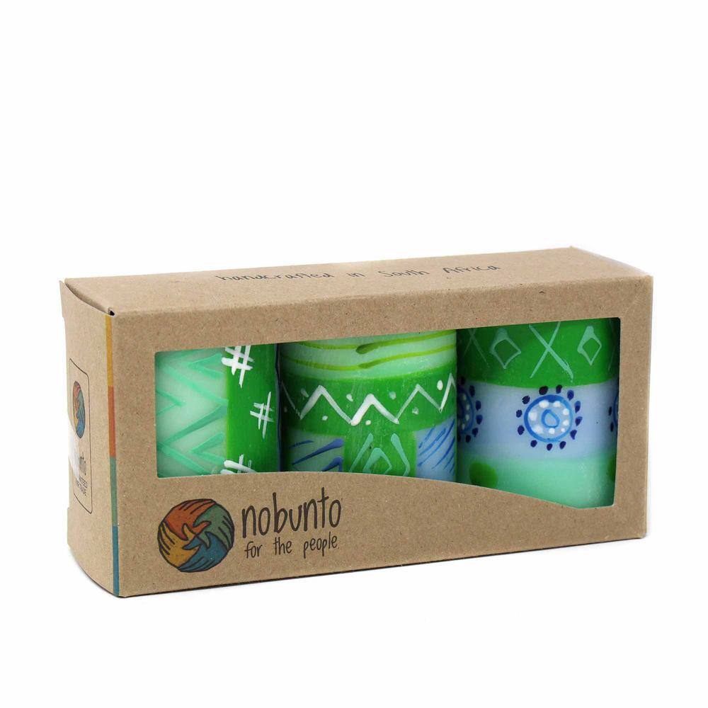 None Unscented Hand-Painted Green Votive Candles, Boxed Set of 3 (Farih Design)