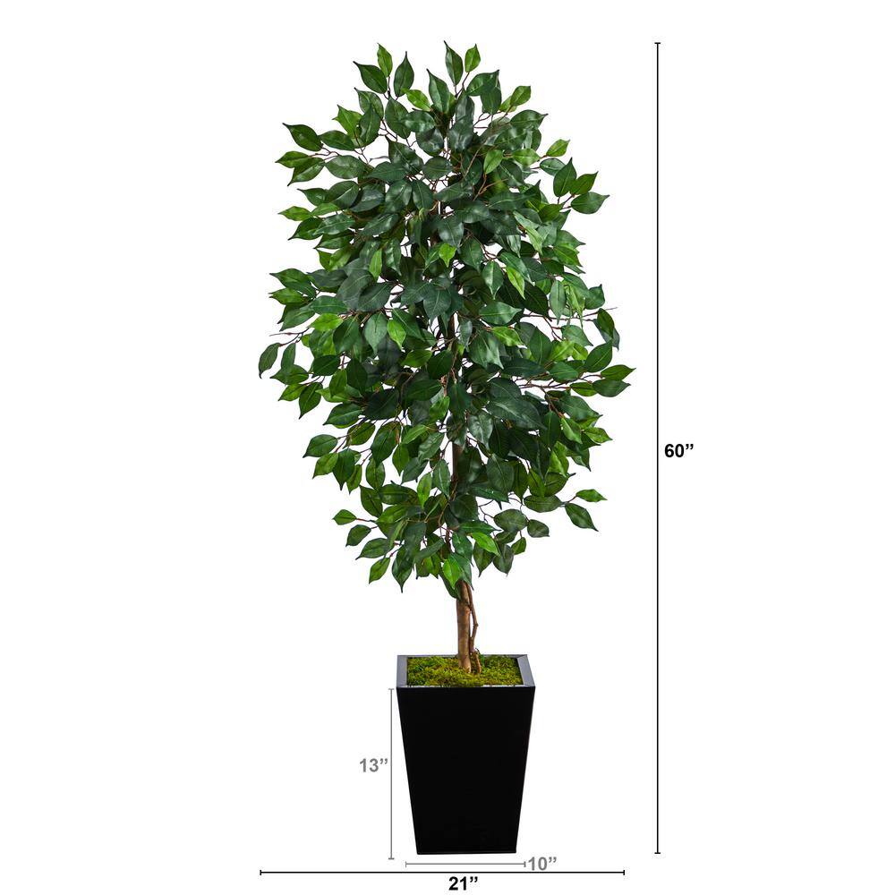 Nearly Natural 5ft. Ficus Artificial Tree in Black Metal Planter