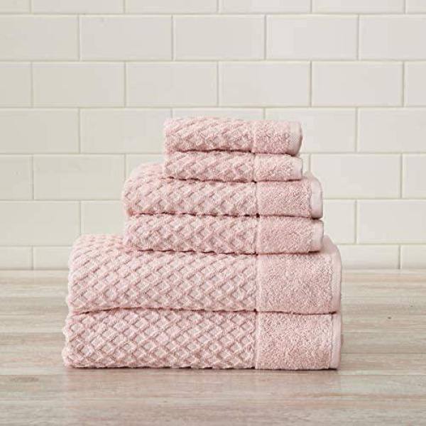 None 6-Piece Pink Diamond Cotton Bath Towel Set (2-Bath Towels 2-Hand Towels and 2-Washcloths)