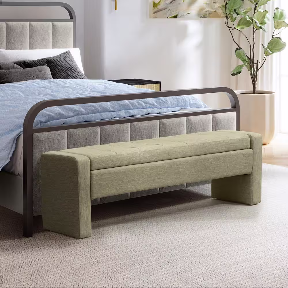 ARTFUL LIVING DESIGN Irene 55.1 in. Wide Linen Storage Bench with Tufted Design