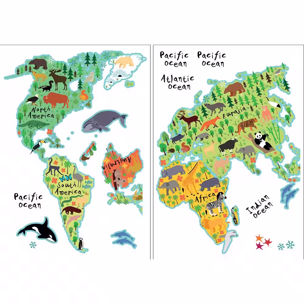 Brewster 26.4 in. x 37 in. Kids World Map Wall Decal